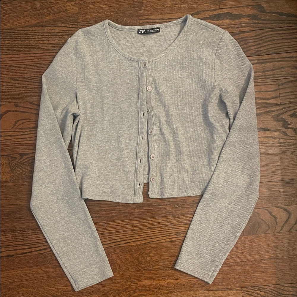 Zara Light Gray Button-Up Cardigan